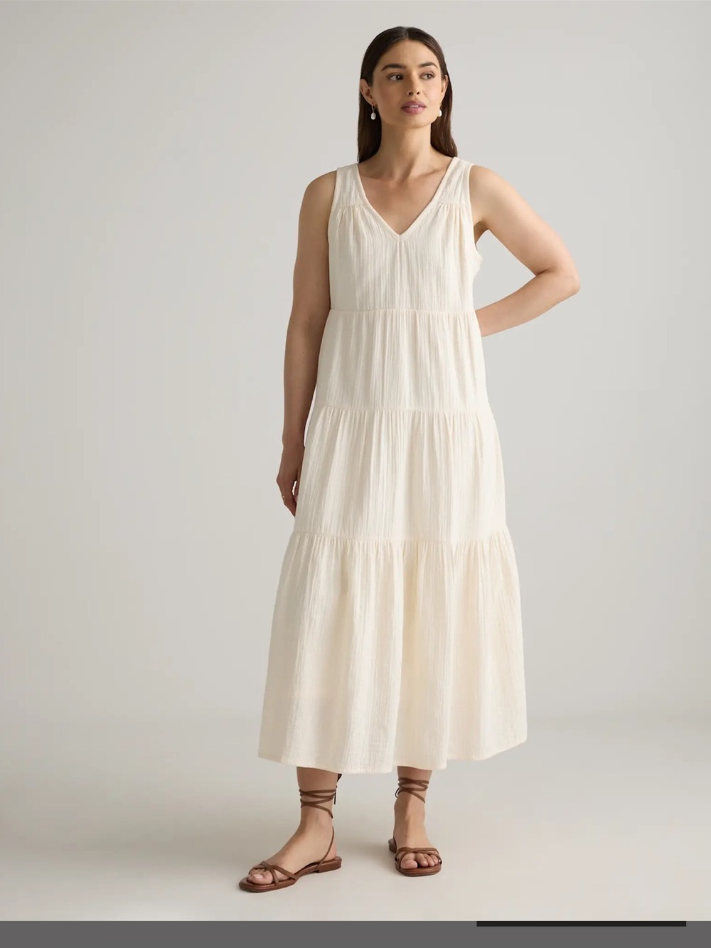 Quince 100% Organic Cotton Gauze Tiered Maxi Dress